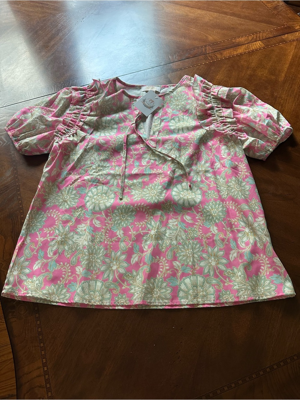 Women’s Pink Floral Puff-Sleeve Top